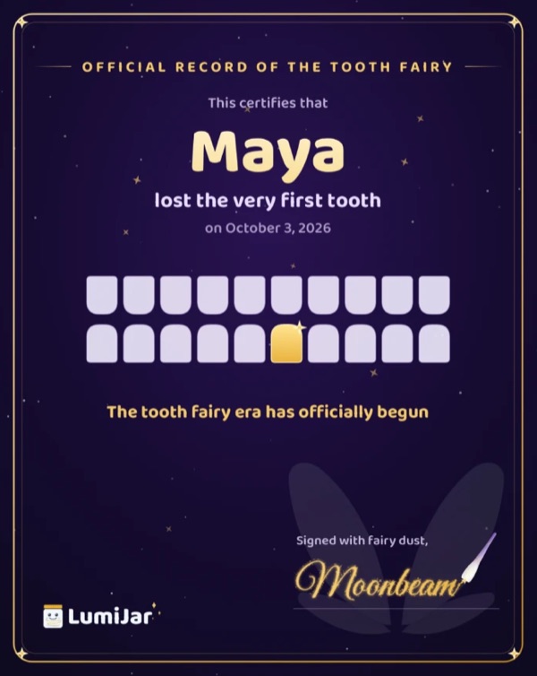 A certificate signed in stardust by the tooth fairy, ready to save or share